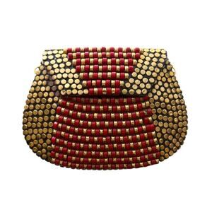 Red Gold Beaded Studded Crossbody Clutch Boho Evening Bag